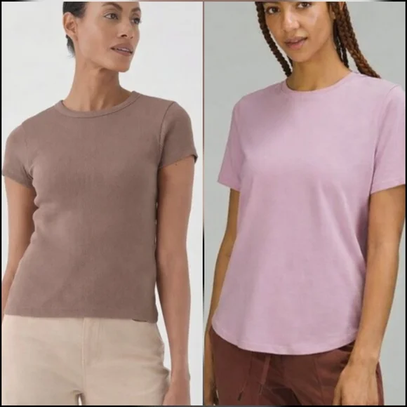 PACT Organic Ribbed Tee & LULULEMON Crew Love Tshirt Sustainable Top Lot Medium - Picture 1 of 15